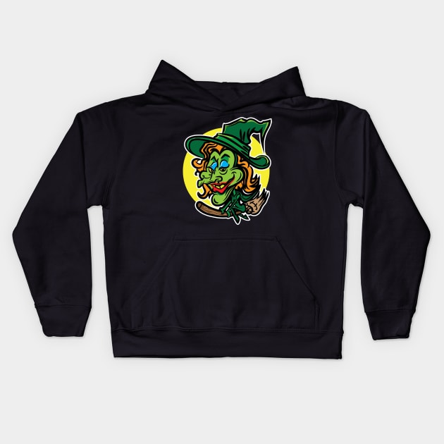 Witch on Broomstick Kids Hoodie by eShirtLabs